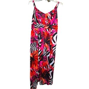 Size 0X NEW FLORAL+ZEBRA MIXED PRINT MAXI DRESS Summer Vacation